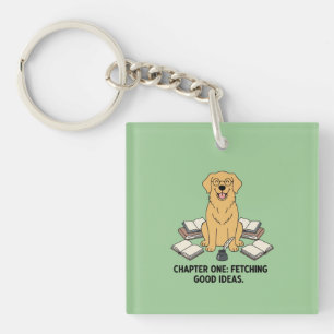 Literary Golden Retriever Green Acrylic Key Holder Ring