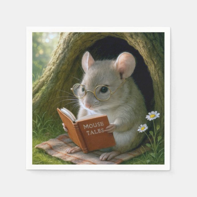 Literary Mouse In a Cosy Tree Hole Napkin (Front)