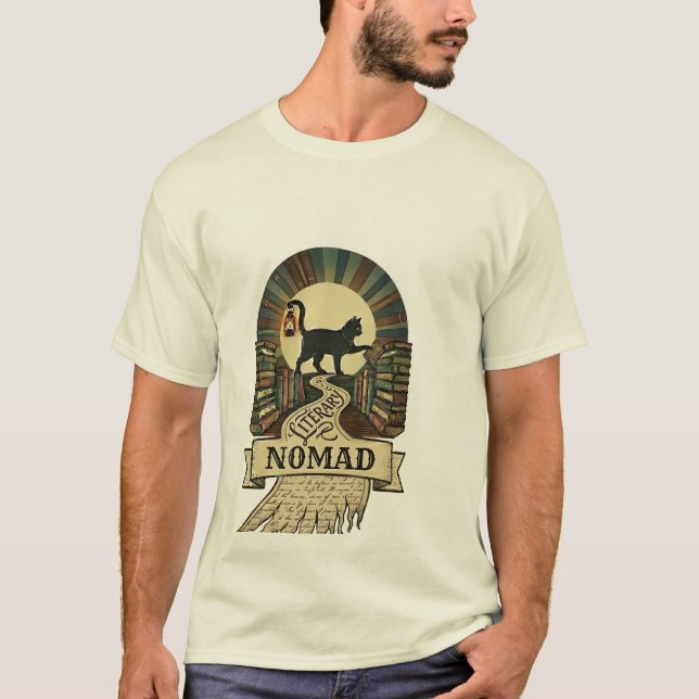 LITERARY NOMAD - FUNNY BLACK CAT T-Shirt (Front)