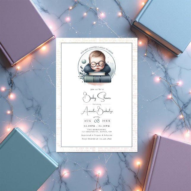 Literary-Themed Book Our Next Chapter Baby Shower Invitation (Our New Chapter Baby Shower Collection)