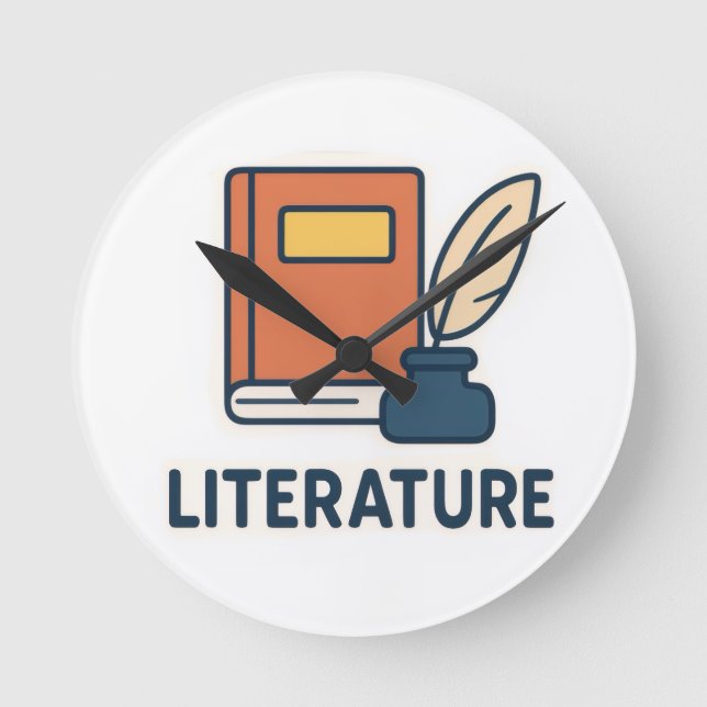 Literature Subject Sticker – Book & Quill Round Clock (Front)