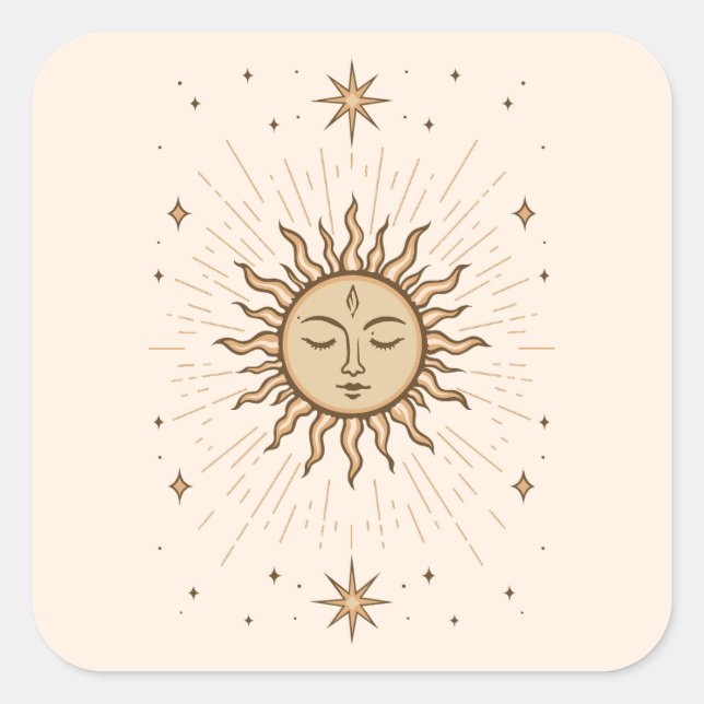 Litha Celestial Sun Face Summer Solstice Art Square Sticker (Front)