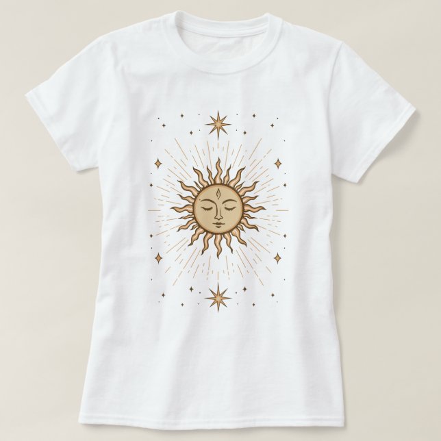 Litha Celestial Sun Face Summer Solstice Art T-Shirt (Design Front)