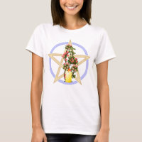 Litha Pentagram with Pink Roses, Yellow Candle