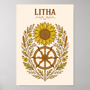 Litha Sunflower Wheel Summer Solstice Celestial Poster