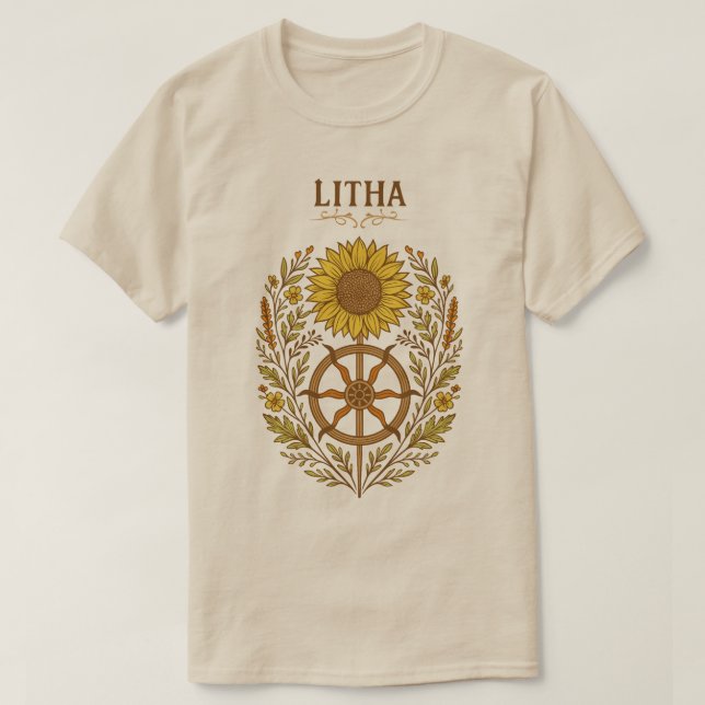 Litha Sunflower Wheel Summer Solstice Celestial  T-Shirt (Design Front)
