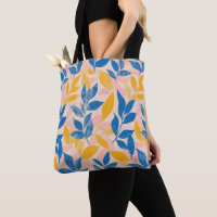 Lithograph Blue, Yellow and pink Botanical leafy