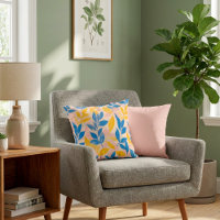 Lithograph Blue Yellow pink fun botanical leafy