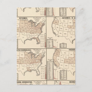 lithographed maps of denominational statistics postcard