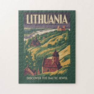 Lithuania Landscape Illustration Travel Art Retro Jigsaw Puzzle