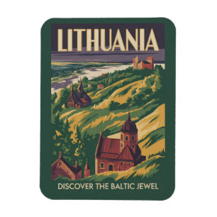 Lithuania Landscape Illustration Travel Art Retro Magnet