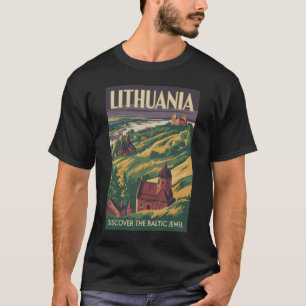 Lithuania Landscape Illustration Travel Art Retro T-Shirt
