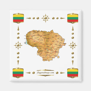 Lithuania Map + Flags Magnet