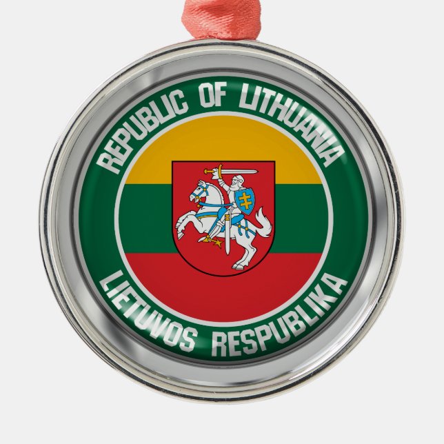 Lithuania Round Emblem Metal Tree Decoration (Front)