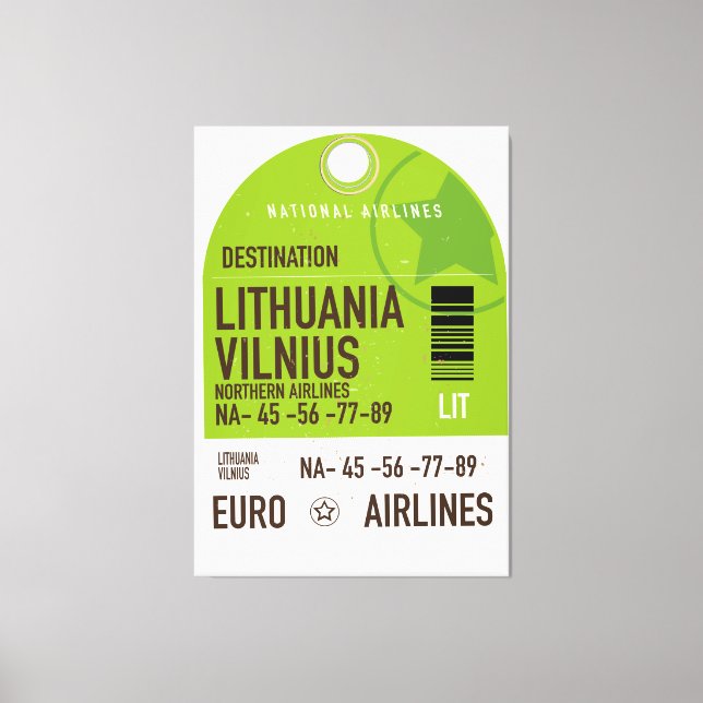 Lithuania Vilnius airliner travel ticket Canvas Print (Front)