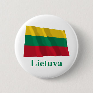 Lithuania Waving Flag with Name in Lithuanian 6 Cm Round Badge