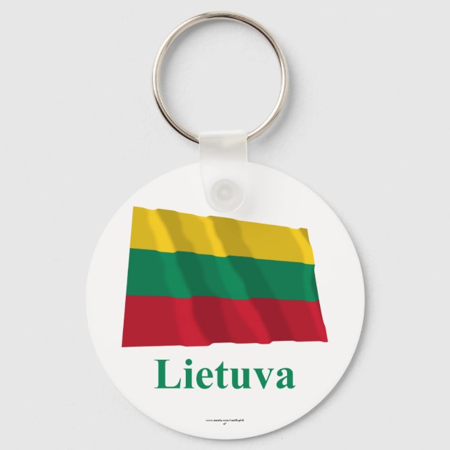 Lithuania Waving Flag with Name in Lithuanian Key Ring (Front)