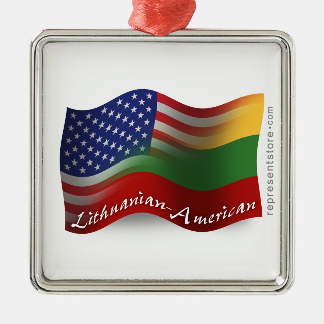 Lithuanian-American Waving Flag Metal Tree Decoration (Front)