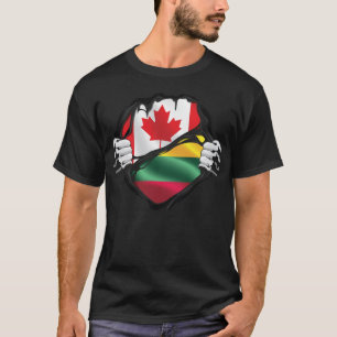 Lithuanian Canadian Hands Ripped Roots Flag T-Shirt