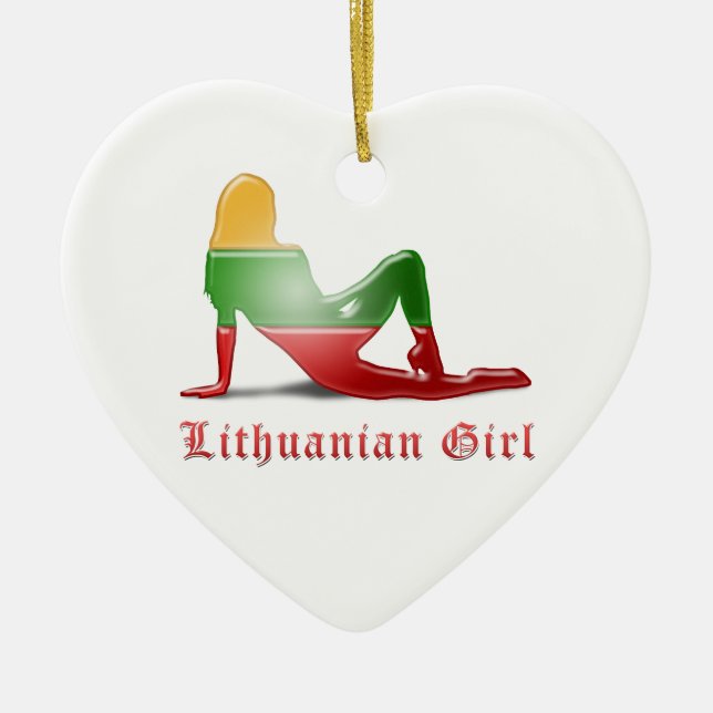 Lithuanian Girl Silhouette Flag Ceramic Tree Decoration (Front)