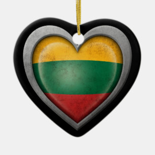 Lithuanian Heart Flag Steel Mesh Effect Ceramic Tree Decoration