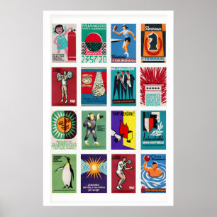 Lithuanian Matchbox Labels Grid, Vintage Ephemera Poster