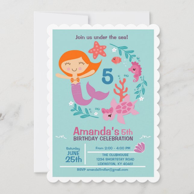 Littel Mermaid Birthday Party Invitation (Front)