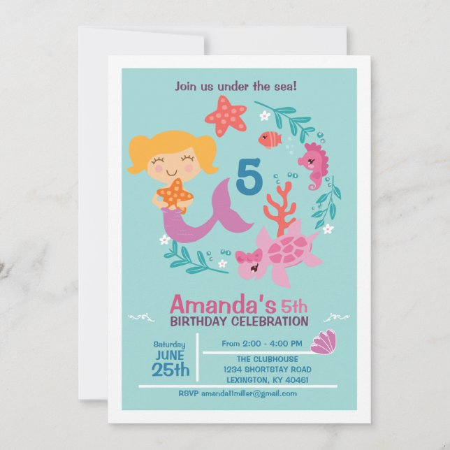 Littel Mermaid Birthday Party Invitation (Front)