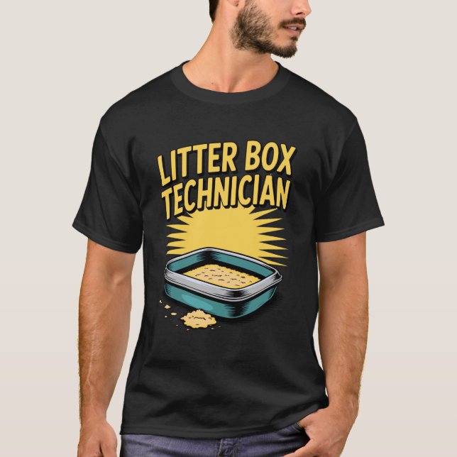 Litter Box Technician Cat Lover Cat T-Shirt (Front)