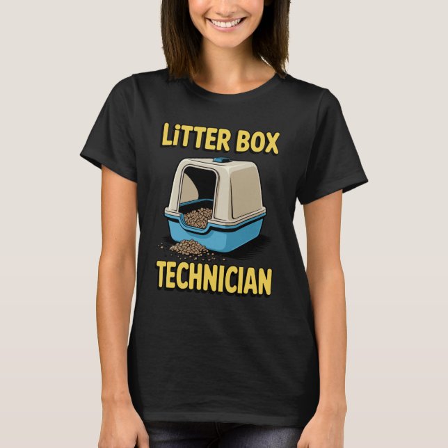 Litter Box Technician Cat Lover Cat T-Shirt (Front)