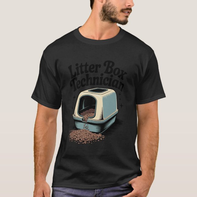 Litter Box Technician Cat Lover Funny Cat T-Shirt (Front)