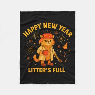 Litter’s Full Funny Cat Lovers Happy New Year  Fleece Blanket