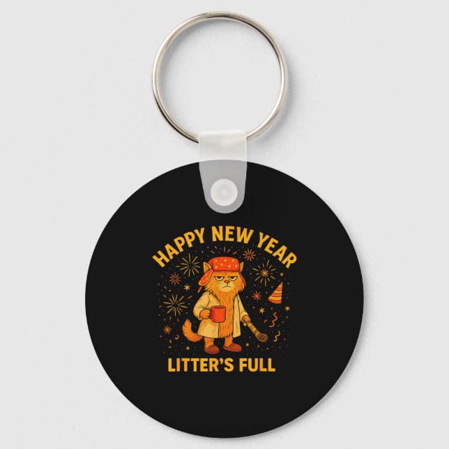 Litter’s Full Funny Cat Lovers Happy New Year  Key Ring (Front)