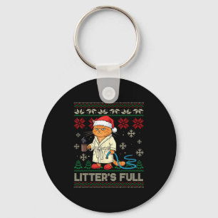 Litter’s Full Funny Cat Lovers Ugly Christmas Swea Key Ring