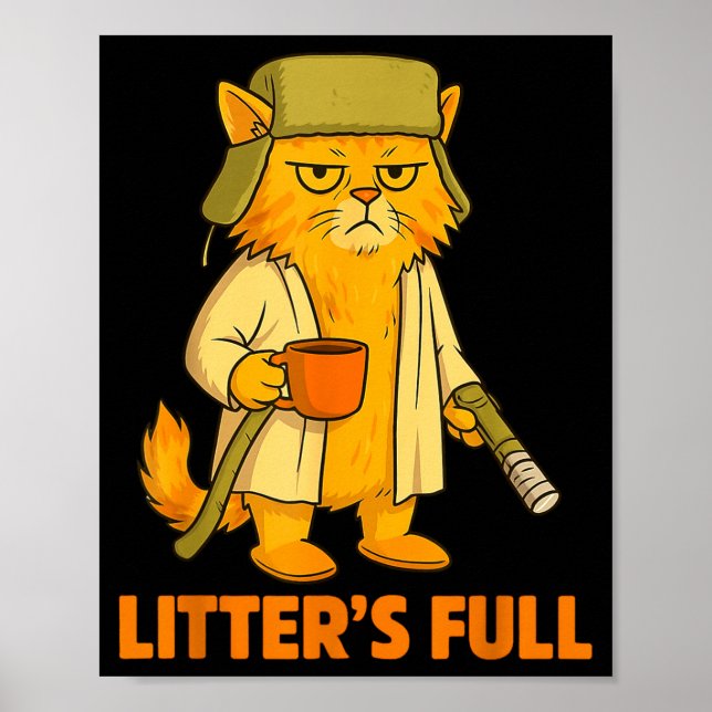 Litter's Full Christmas Cat, Funny Christmas Kitty Poster (Front)