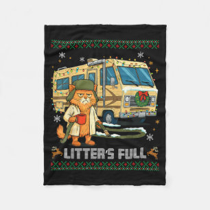 Litter's Full Funny Silly Cat Holding Coffee Meme  Fleece Blanket