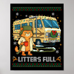 Litter's Full Funny Silly Cat Holding Coffee Meme Poster