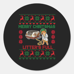 Litter's Full Merry Christmas Funny Cat Lover Ugly Classic Round Sticker