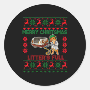 Litters Full Merry Christmas Funny Cat Lover Ugly Classic Round Sticker