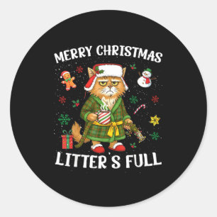 Litter's Full Merry Christmas Funny Cat Lovers Hol Classic Round Sticker