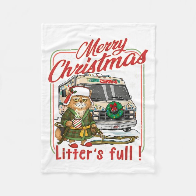 Litter's Full Merry Christmas Funny Cat Lovers Hol Fleece Blanket (Front)