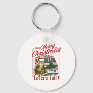 Litter's Full Merry Christmas Funny Cat Lovers Hol Key Ring