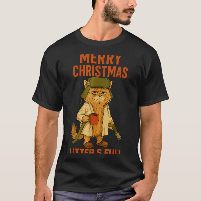 Litter's Full Merry Christmas Funny Cat Lovers Hol T-Shirt (Front)