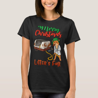 Litters Full Merry Christmas Funny Cat Lovers T-Shirt