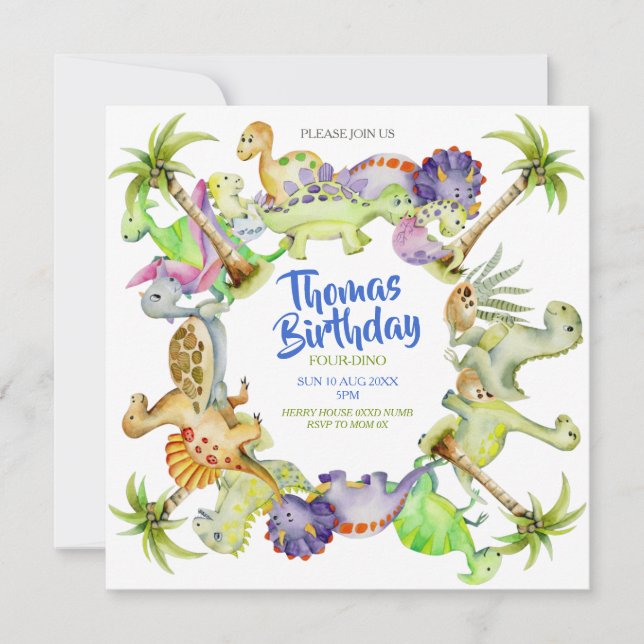 little 4th dino birthday invitation (Front)