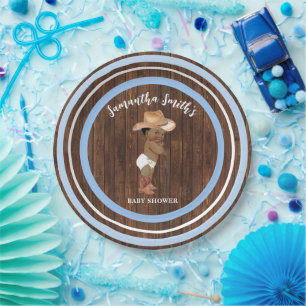 Little AA Baby Cowboy Western Blue Baby Shower Paper Plate