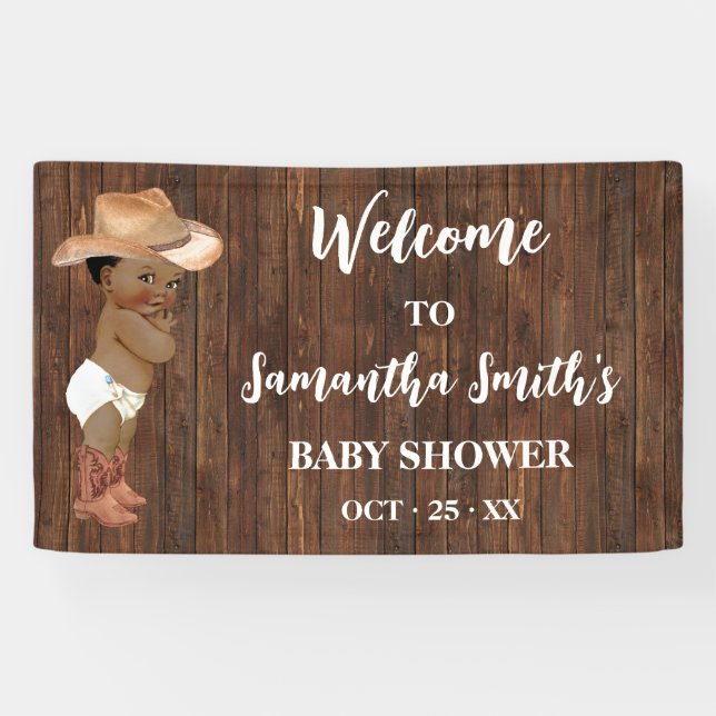 Little AA Baby Cowboy Western Welcome Baby Shower Banner (Horizontal)
