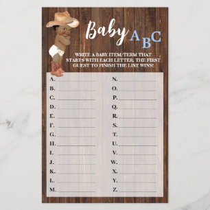 Little AA Cowboy Baby ABC Baby Shower Game Card
