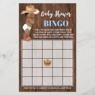 Little AA Cowboy Blue Baby Shower Bingo Game Card