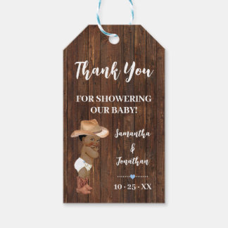 Little AA Cowboy Blue Baby Shower Faux Wood Favour Gift Tags